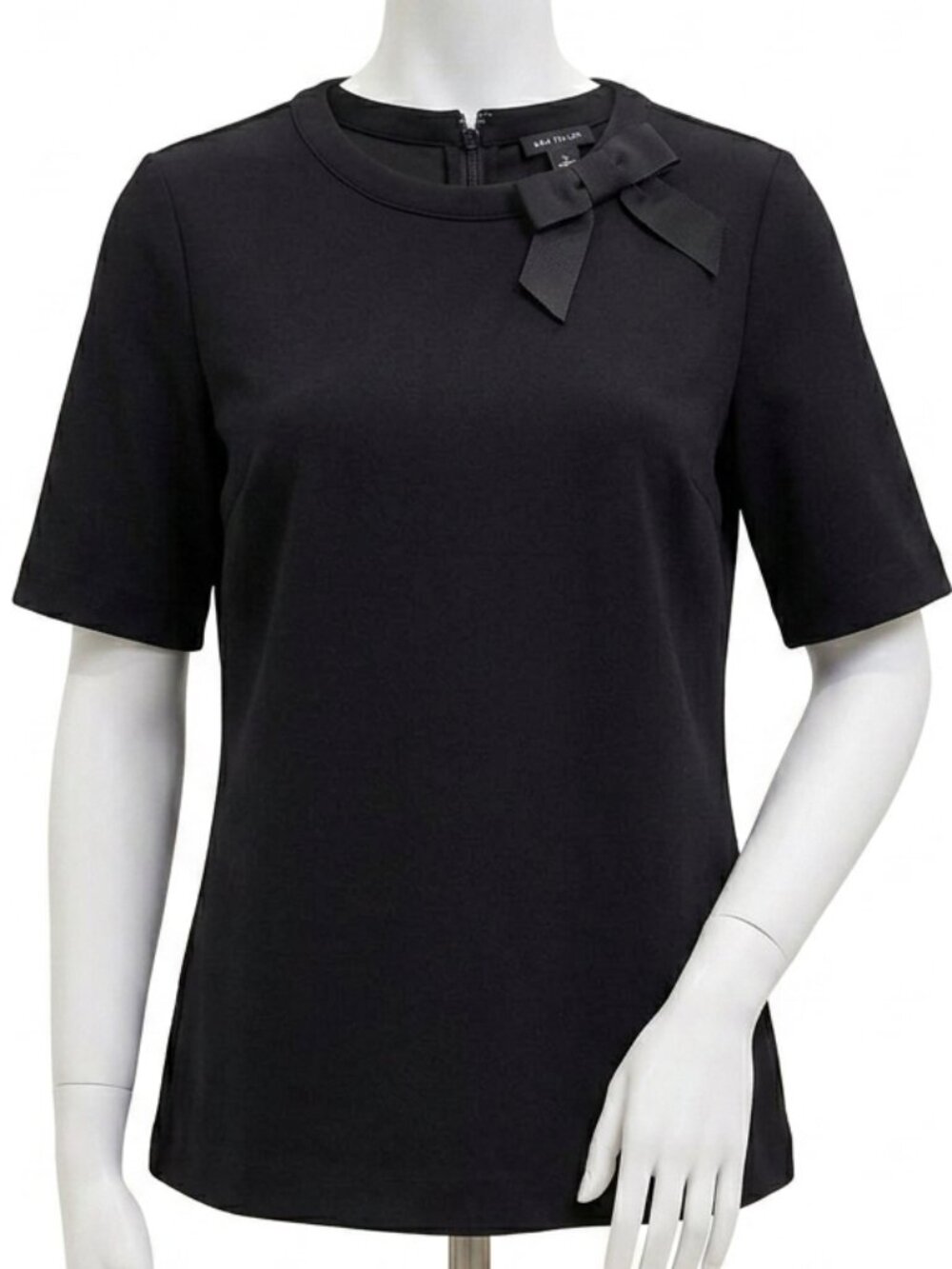 Ann Taylor Black Short Sleeve Bow Detail Top Size M
